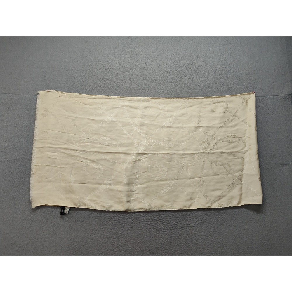 Manolo‎ Borromeo Women Silk Scarf One Size Beige Jacquard Neck Tie Warmer Italy